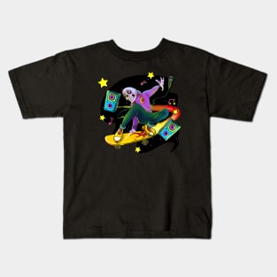 Space Music Skeleton Skateboarding Kids T-Shirt